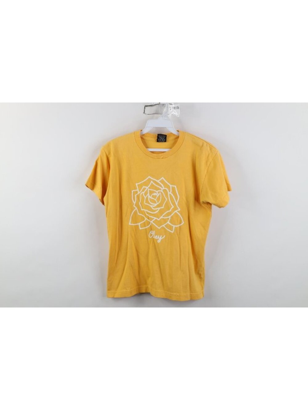 Vintage Y2K Obey Propaganda T-Shirt Womens Size XS Rose Flower Yellow Distressed